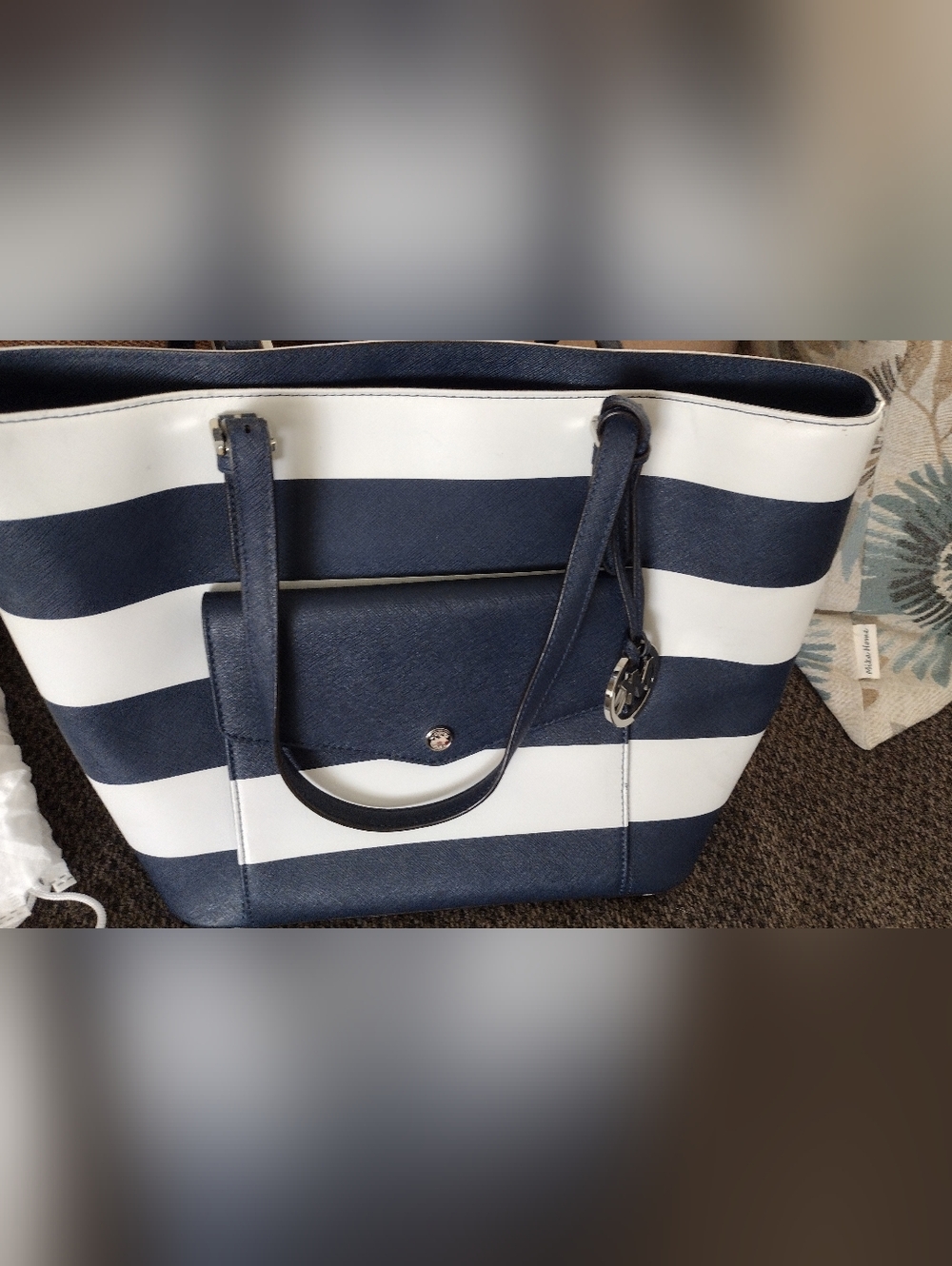 Michael Kors Striped Navy and White Tote